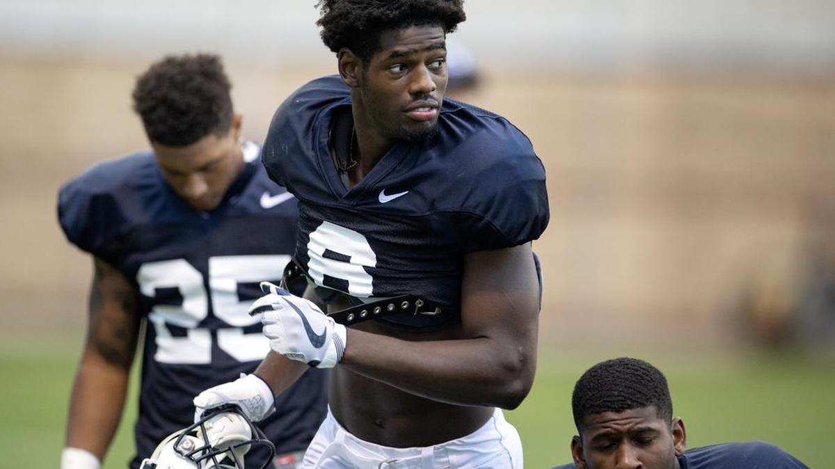 Penn State linebacker Cam Brown jogs off the field after practice on Wednesday, August 8, 2018.