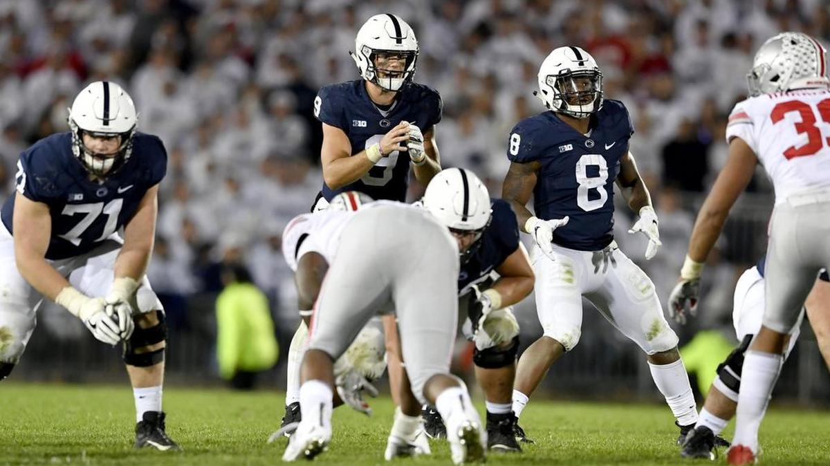 Penn State quarterback Trace McSorley and running back Miles Sanders line up for a play on 4th and 5 in the fourth quarter during the game on Saturday, Sept. 29, 2018 at Beaver Stadium.