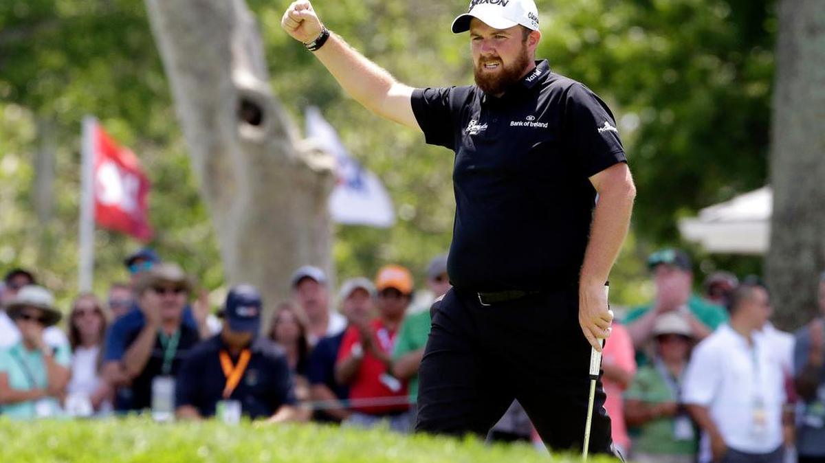 Shane Lowry reacts after making a birdie on the ninth hole during the rain-delayed second round of the U.S. Open at Oakmont Country Club on Saturday.