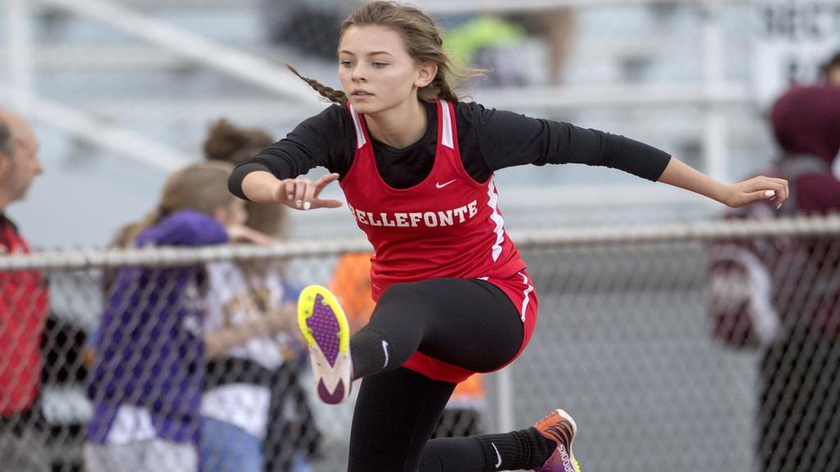 Bellefonte’s Amelia Walker competes in the 300 meter hurdles during the 68th Annual West Central Coaches Invitational on Friday, May 5, 2017 at Mansion Park.