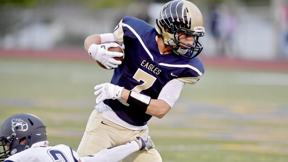 Bald Eagle Area’s Kael Gardner, seen here earlier this season, finished with three catches for 51 yards on Friday. The Eagles fell to Chestnut Ridge 43-6 after a close first half.