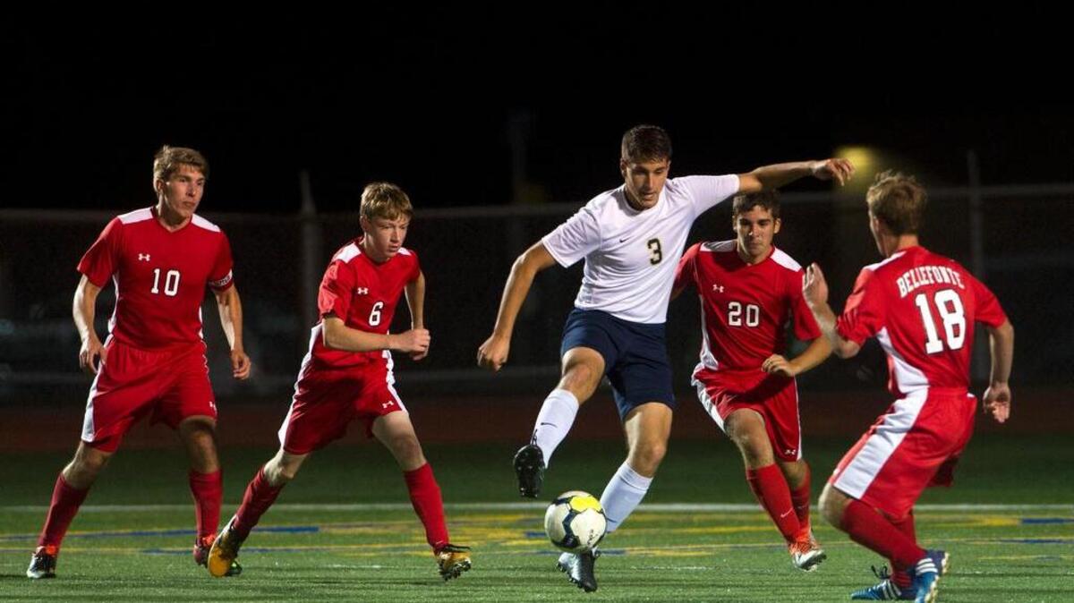 Bald Eagle Area midfielder Jared Gettig dribbles the ball Tuesday against Bellefonte during the Eagles’ 4-0 win in Wingate.
