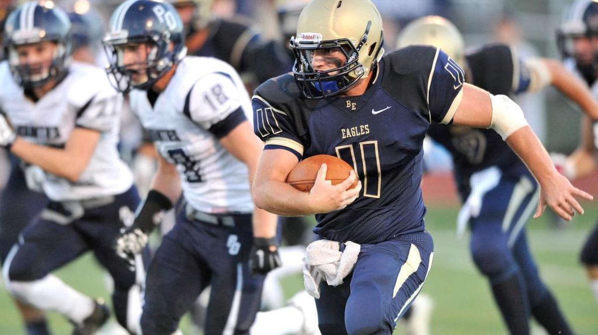 Bald Eagle's Hunter Hockenberry runs against Philipsburg-Osceola during a football game on Friday, September 11, 2015.