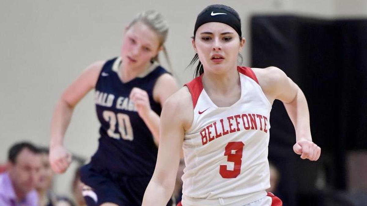 Bellefonte's Abbey Bruni dribbles down the court with the ball Wednesday ahead of Bald Eagle Area defenders during the girls basketball game.