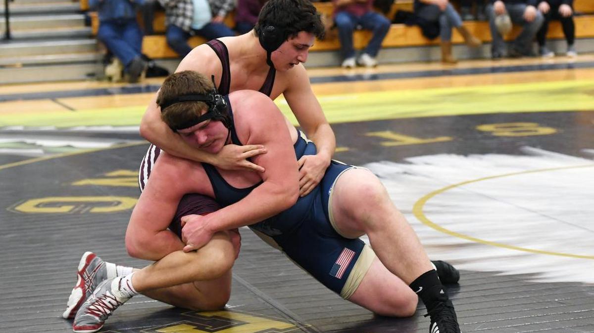 Bald Eagle Area’s Kurt Hall, seen here earlier this month, helped turn Saturday’s match against Shikellamy around by pinning his opponent. Thanks in part to Hall, BEA clinched both the Big 7 and Mountain League titles Saturday.