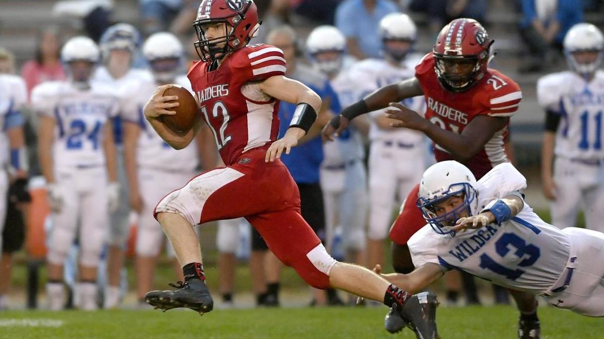 Bellefonte’s Cade Fortney, the area’s top reviver, runs down the field with the ball, out of reach of Central Mountain’s Zach Eck on Friday. Fortney rushed for a team-high 113 yards on eight carries, and hauled in two catches for 39 yards to maintain his spot at No. 1.