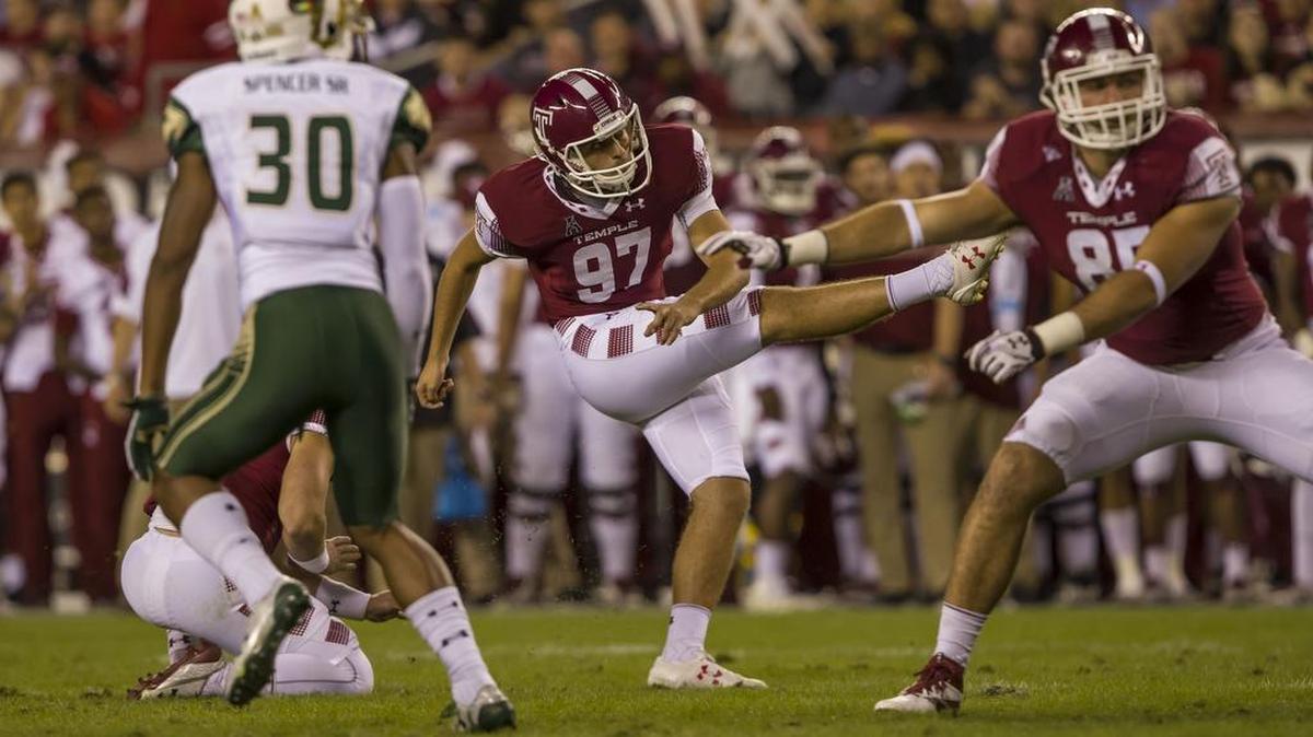Temple kicker and P-O grad Aaron Boumerhi, seen here last season, is 8 of 11 field goals while making all eight extra point attempts this year.