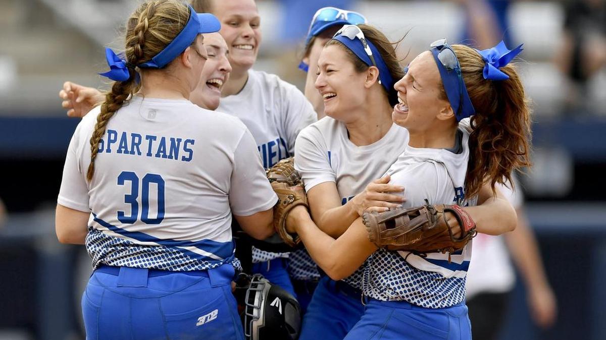 Hempfield Area celebrates their 5-3 win over Hazleton for the PIAA 6A softball championship title on Thursday, June 15, 2017 at Beard Field.
