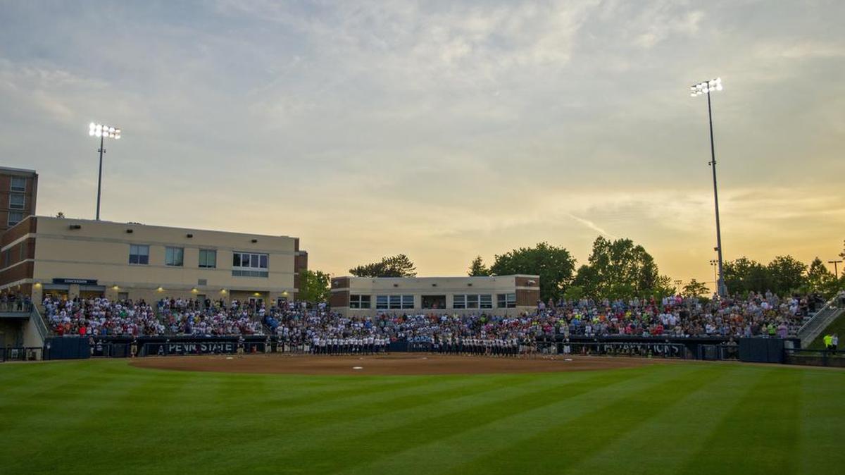 Philipsburg-Osceola and Bald Eagle Area softball teams line up for the national anthem before the District 6 Class AA title game at Beard Field on Wednesday. Lady Mountie fans will be there again on Monday for the first round of the PIAA tournament.