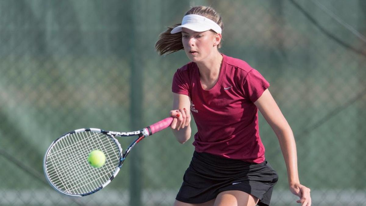 State College’s Catelyn Janac, seen here earlier in the season, combined with teammate Kelly Vanden to reach the quarterfinals of the District 6 Class 3A girls’ tennis doubles championships on Wednesday.