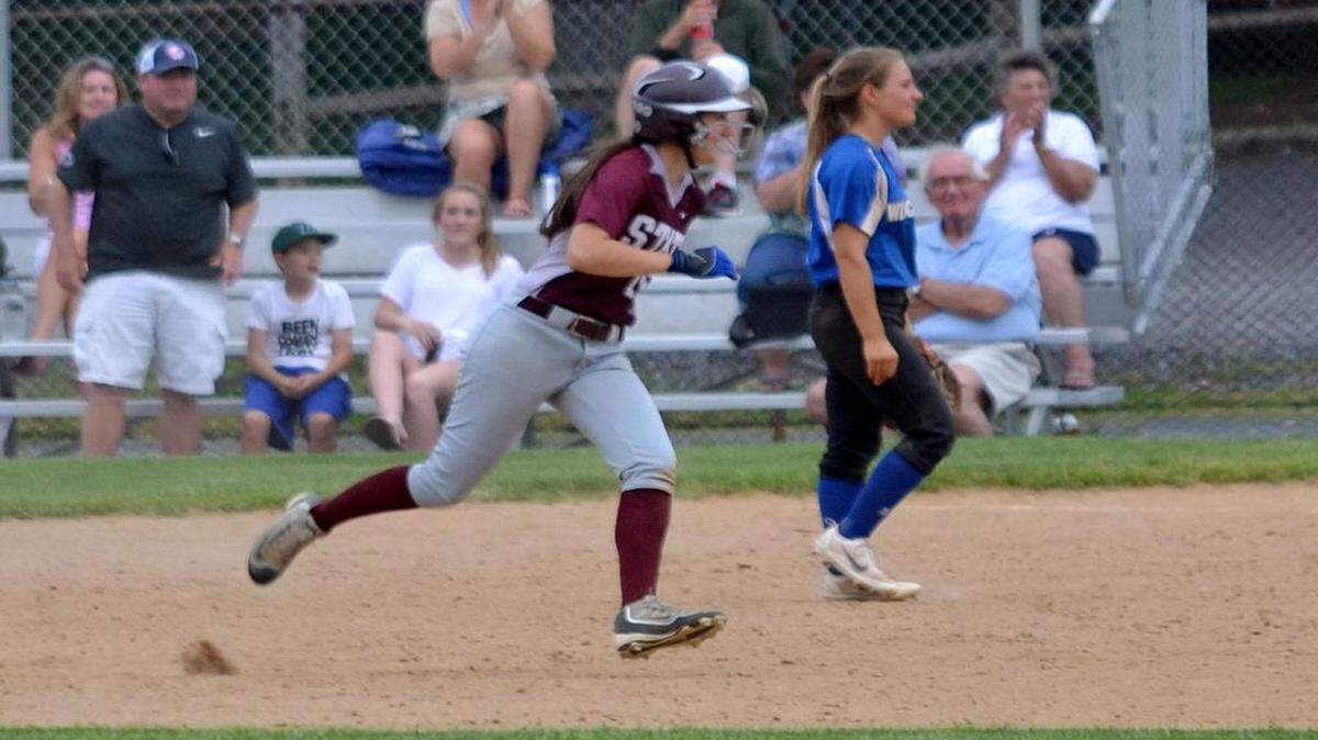 Andrea Kling hits a walk-off home run in the ninth inning to give State College softball a 9-8 win over Central Mountain on Thursday.
