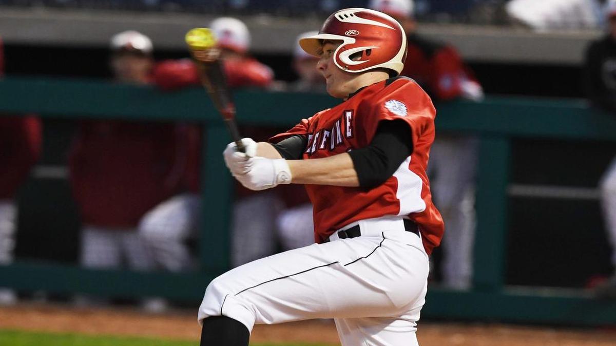 Bellefonte freshman CJ Funk swings at the ball during a game against State College on April 8. Funk currently ranks third on the team with a .364 batting average, and he’s on a seven-game hitting streak to start his varsity career.