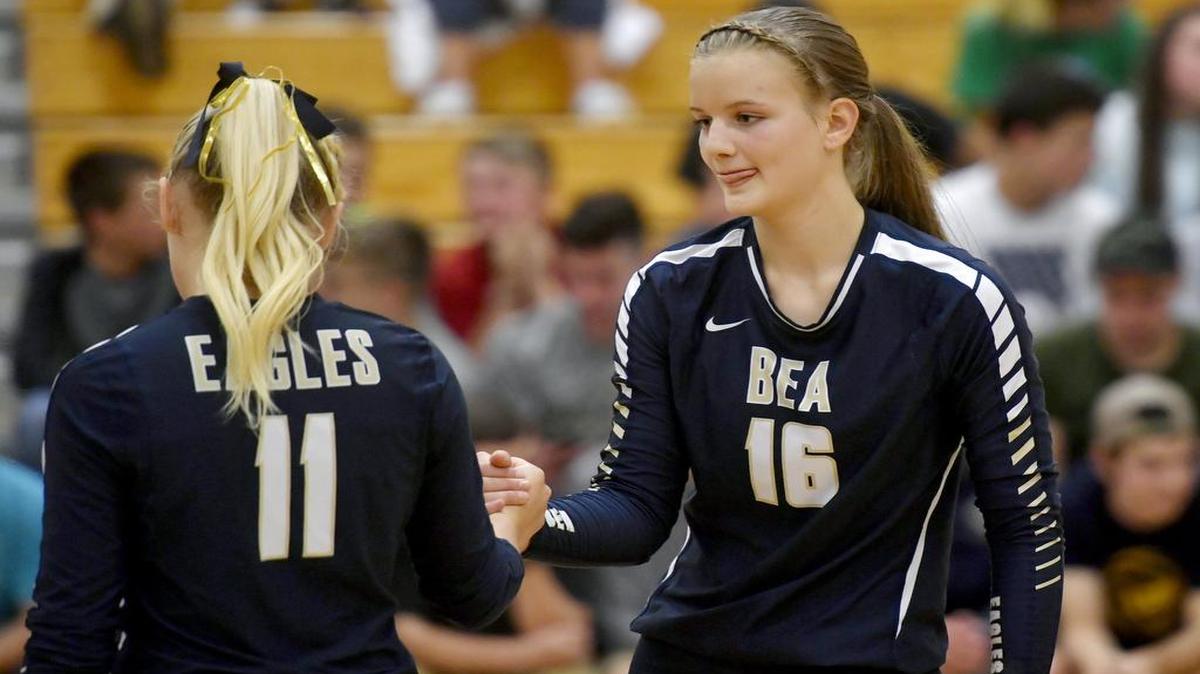 Bald Eagle Area’s Grace Hugar, right, remains the Lady Eagles’ top hitter — and she’s also a good passer. That’s rare in high school girls’ volleyball.