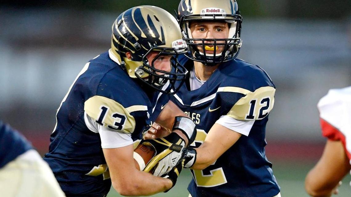 Bald Eagle Area's Garrett Rigg, left, was one of five county high school student-athletes honored at the Central Pennsylvania Chapter of the National Football Foundation banquet Sunday at the Penn Stater.