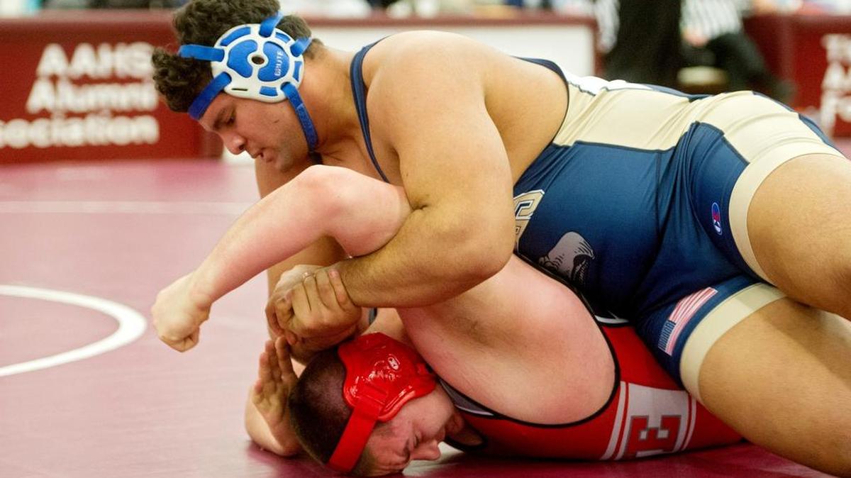 Bald Eagle Area’s Josh Fye controls General McLane's Jacob Lenhardt in a 285 pound bout during the PIAA Northwestern Regional wrestling tournament at the Altoona Field House on Friday, March 4, 2016.