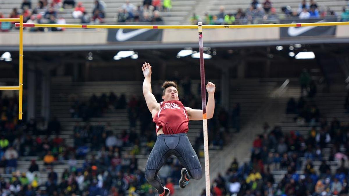 State College’s Griffin Thompson cleared a personal-best 15 feet, 7 inches to win the pole vault at the Penn Relays at Philadelphia’s Franklin Field on Saturday.