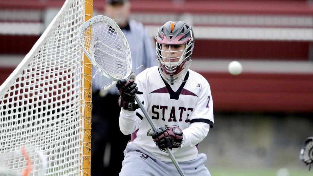 State College goalie Noah Schwab made 15 saves in the Little Lions’ 8-5 loss in the PIAA first-round game at Cumberland Valley High School on Wednesday.
