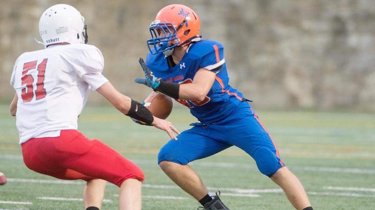 Saint Joseph’s Zac Sechler, seen here earlier in the season, finished with a team-high 54 rushing yards and a team-high four catches for 24 receiving yards Friday. The Wolves fell to Nativity 42-0.
