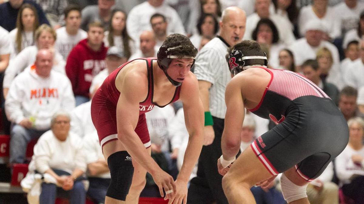 Penns Valley graduate Corey Hazel, left, has a 20-7 overall wrestling record so far this season for Lock Haven.