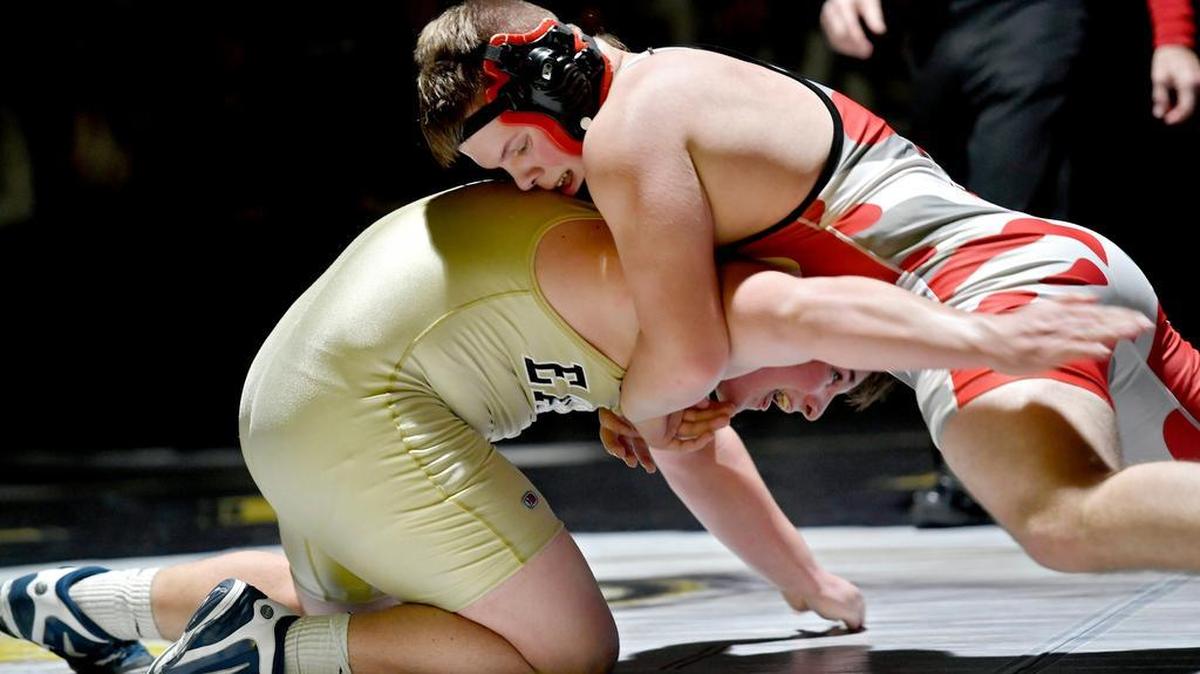 Bellefonte’s Max Mondy, right, has 19 wins this season and has helped set the tone for the Red Raiders’ wrestling team.