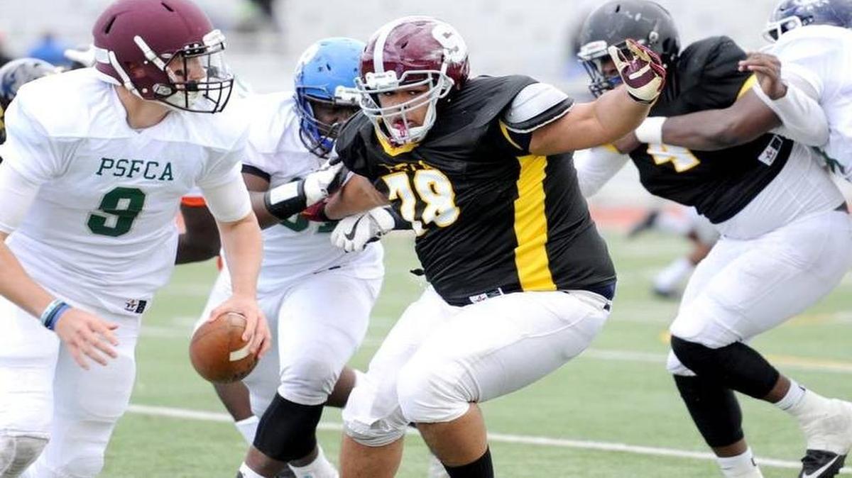 State College’s Kam’ron Walker (78), seen here during last month’s PSFCA East-West All-Star Game, is one of 16 Centre County athletes who will represent the North team in the 33rd Annual Lezzer Lumber Classic All-Star Football Game on Friday.