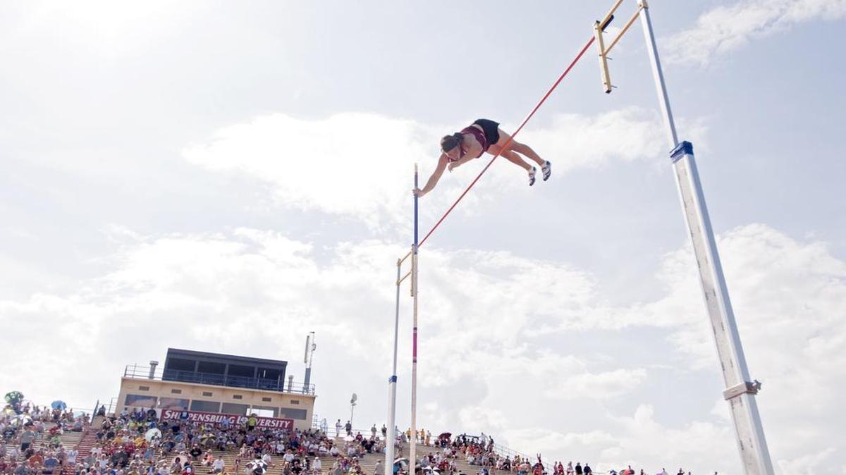 State College’s Griffin Thompson clears 16 feet 3 inches to win the state pole vaulting title during the PIAA State Track and Field and Championships at Shippensburg University on Friday, May 27, 2016.