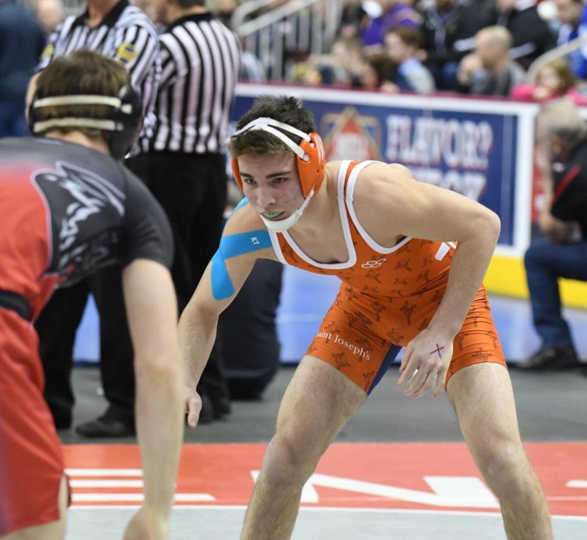 St. Joseph’s Catholic Academy’s Caleb Dowling recorded two technical falls and three major decisions in the Panther Holiday Classic. His four major decisions leads Centre County wrestlers.