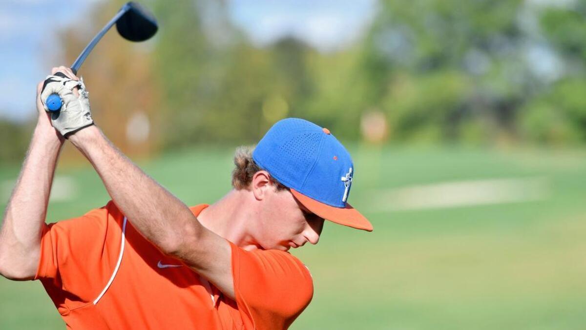 Jack Mangene, seen here Tuesday, helped St. Joseph’s advance to the state team tournament on Oct. 25. He shot an 83 Thursday in the sub-regional.