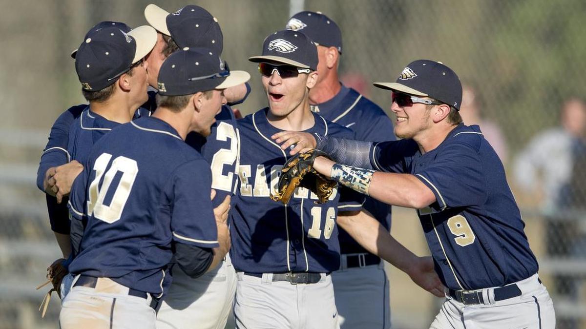 Bald Eagle Area celebrates its 8-7 win over Philipsburg-Osceola on Tuesday, April 26, 2016.