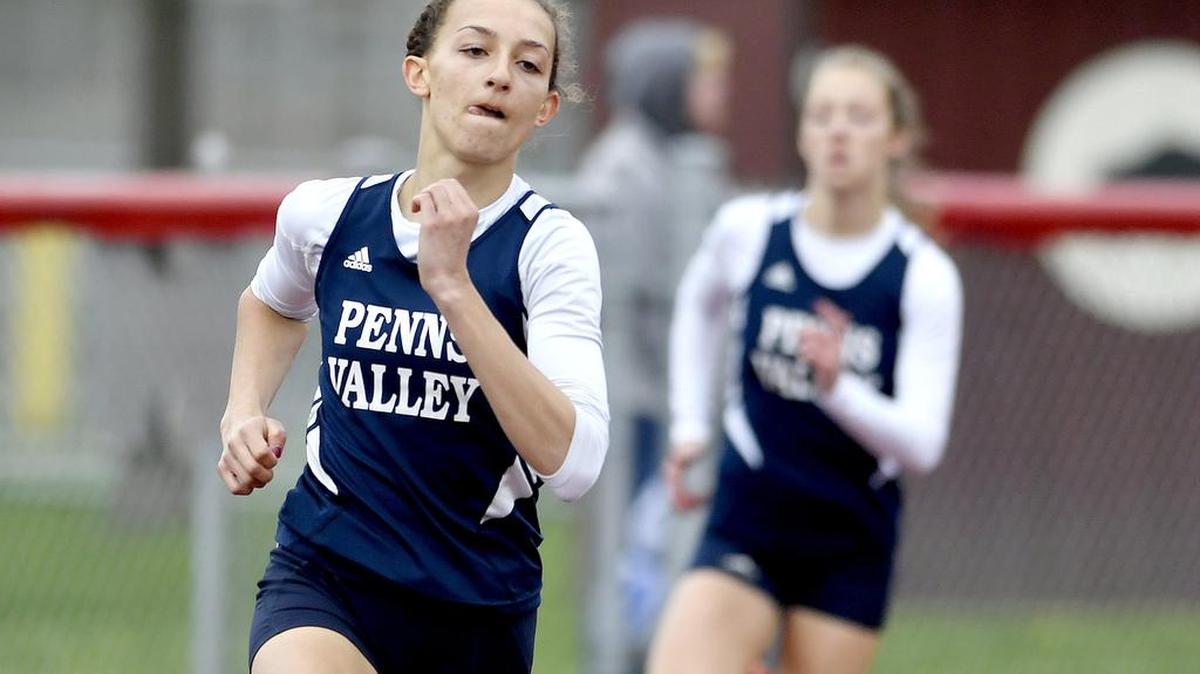 Penns Valley's Isabella Culver wins the 400 meter dash during the Mountain League track and field championships at Clearfield High School on Tuesday, April 25, 2017.