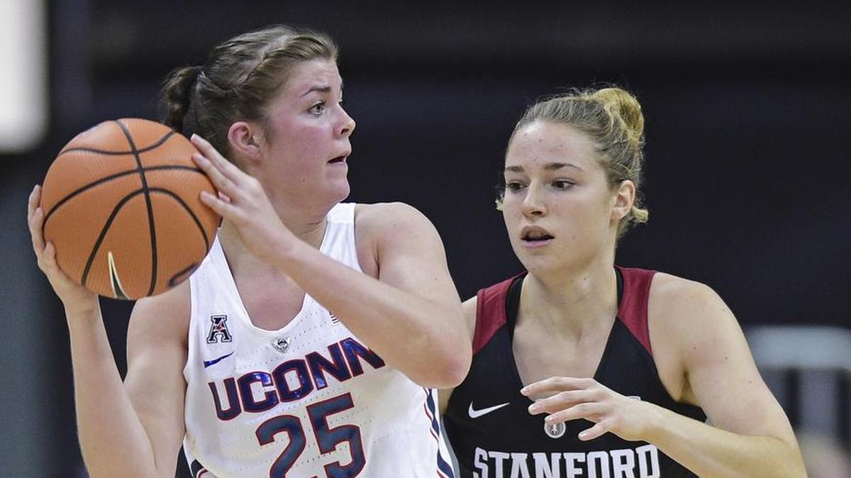 Connecticut's Kyla Irwin, seen here in November, is averaging 7.9 minutes per game. The State College grad is also scoring 2.4 points per game for the No. 1 women’s basketball team in the nation.