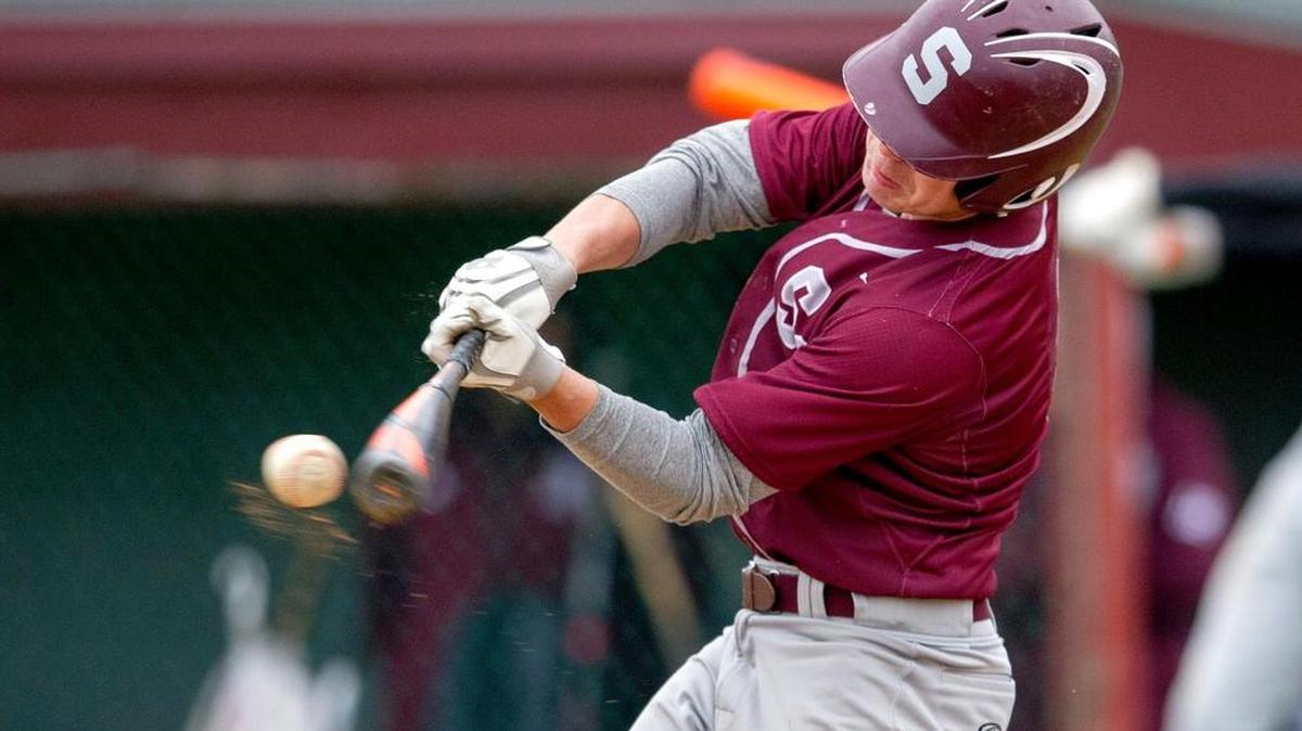 State College's Liam Clarke gets a hit during the Friday, April 29, 2016 game against Central Dauphin. Central Dauphin won, 3-2.