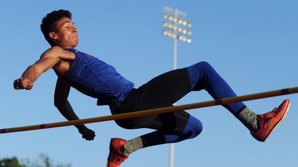 St. Joseph's Lance Hamilton participates in the high jump during the District 6AA Championships on Tuesday at Mansion Park in Altoona.