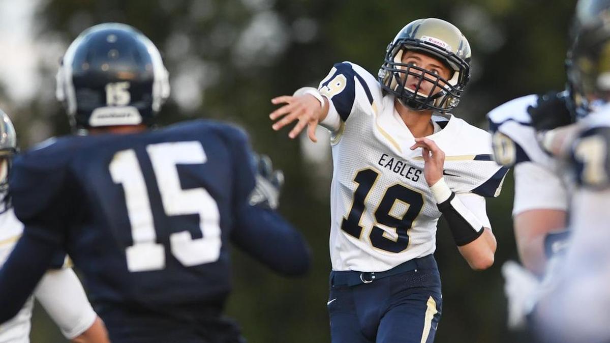 Bald Eagle quarterback Jaden Jones, seen here earlier in the season, finished Saturday with 145 passing yards and a score but also tossed three interceptions. The Eagles fell to Juniata in a district playoff game, 41-19.