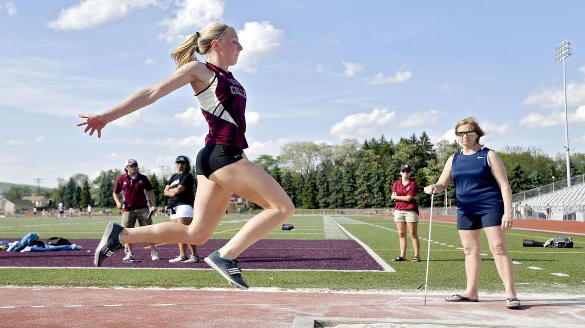 State College's Taylor Givens competes in the triple jump during the district 6 AAA track and field championships on Thursday, May 18, 2017 at Mansion Park.