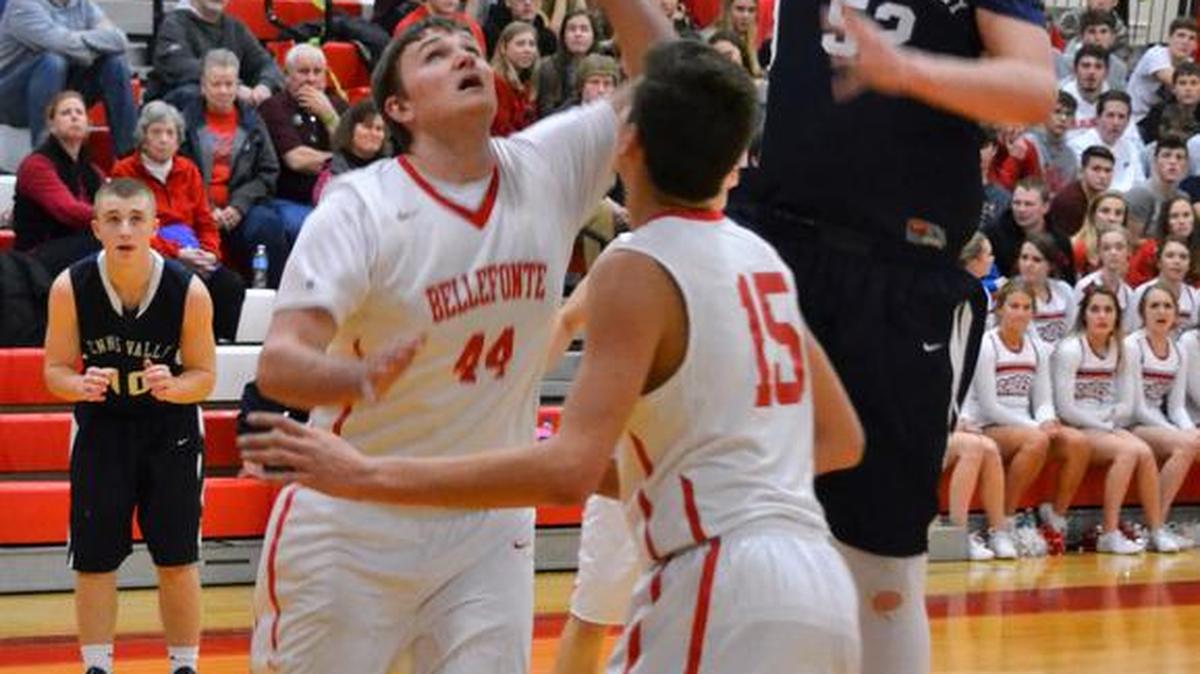 Penns Valley’s Luke Snyder puts up a floater over two Red Raider defenders in the Rams’ 34-29 loss on Thursday night at Bellefonte.