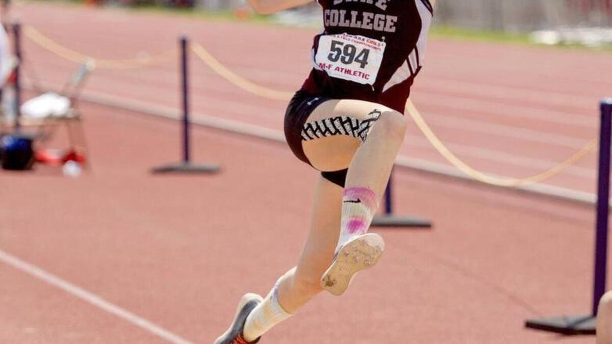 State College's Veronika Karpenko competes in the long jump during the PIAA State Track and Field and Championships at Shippensburg University on Saturday, May 28, 2016. Karpenko finished second.