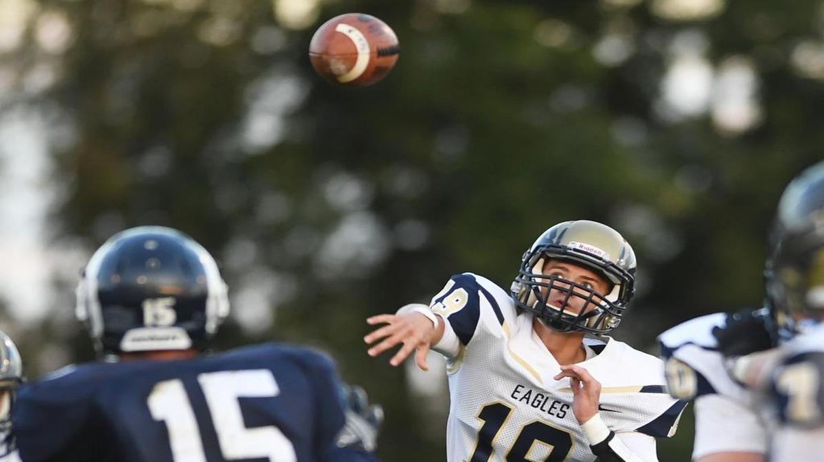 Bald Eagle Area’s Jaden Jones, seen here earlier this season, threw for two touchdowns in the Eagles’ 27-19 loss to Tyrone on Friday night. Jones threw both of his scores to Nick Turner in the 27-19 loss to Tyrone.