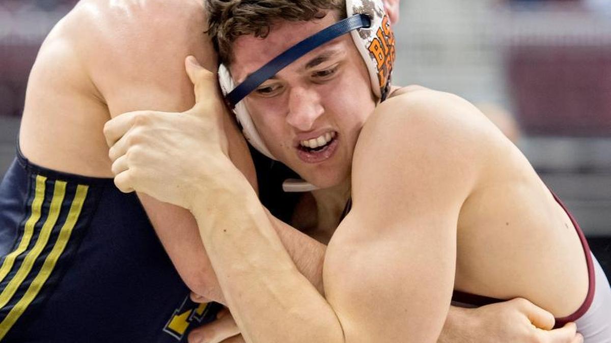 State College's Cole Urbas controls Freedom's Ryan Deloach in a 1820pound bout in the first round of the PIAA Class 3A State Wrestling Championships in March. Urbas, who returns this season, won by decision, 8-1.