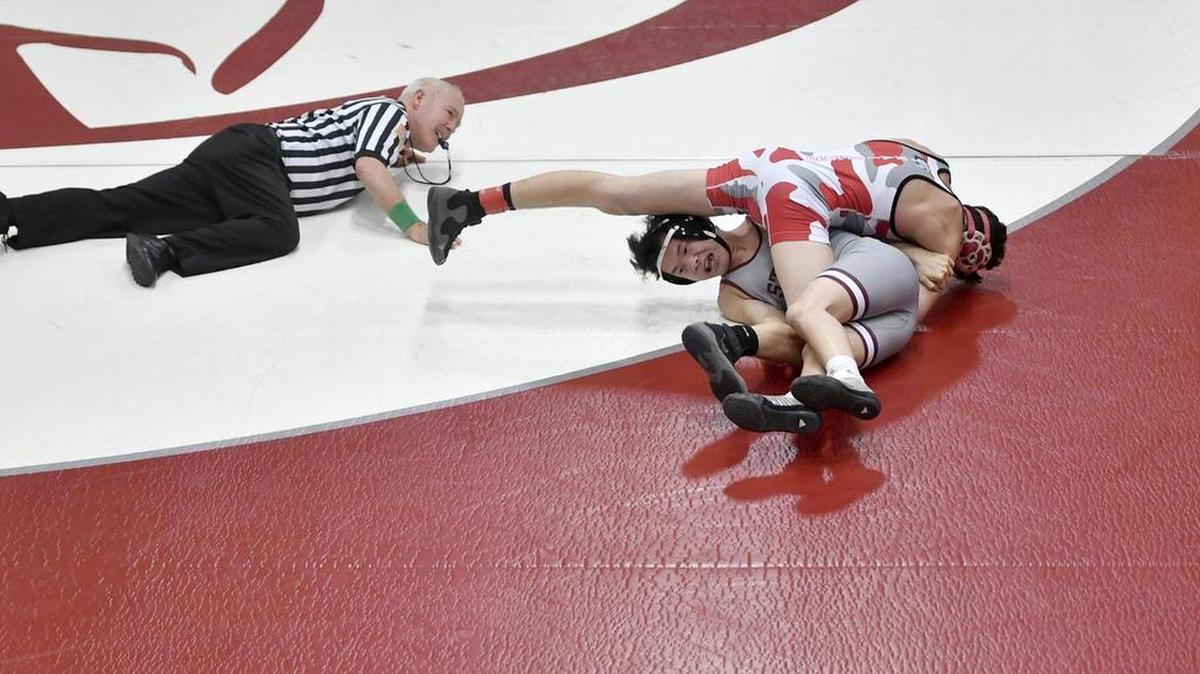 Bellefonte’s Cole Stewart pinned State College’s Issac Sublett on Thursday night in Lock Haven. It was one of three falls Stewart had this week, giving him 15 on the season.