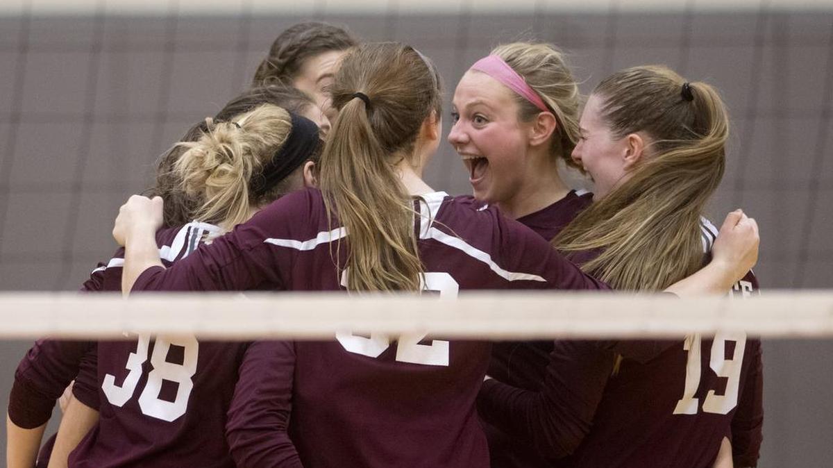 State College celebrates a point during the District 6 Class AAAA title game against Altoona on Wednesday at Tyrone Middle School. State College will face Hempfield Area at Central Cambria High School in Ebensburg at 7 p.m. Tuesday in the first round of the Class AAAA tournament.