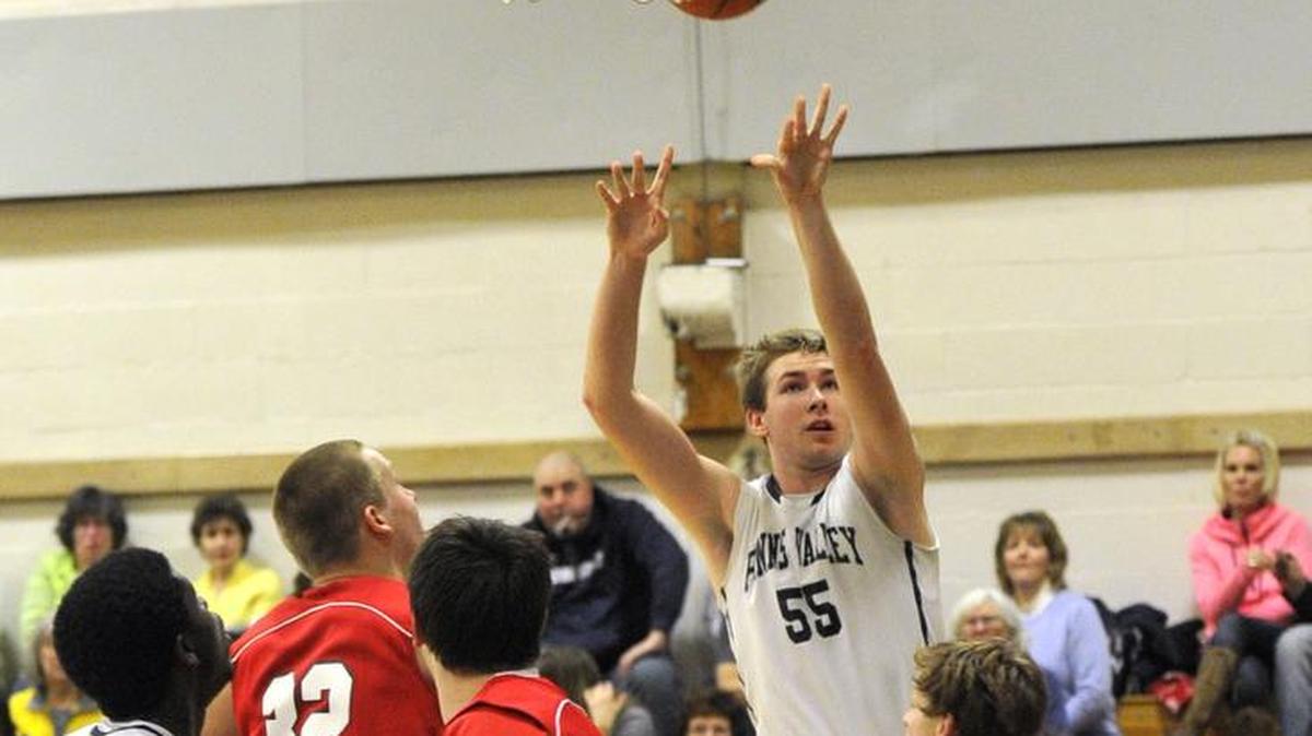 Penns Valley’s Zach Engle (55) shoots past Clearfield players on Friday, January 8, 2015 at Penns Valley Area High School.
