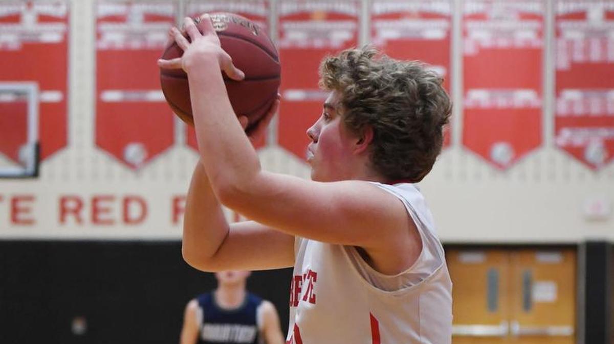 Bellefonte's Nick Fisher shoots a 3-pointer during a game against Philipsburg-Osceola Tuesday. Fisher had 13 points in Bellefonte’s 48-39 win.