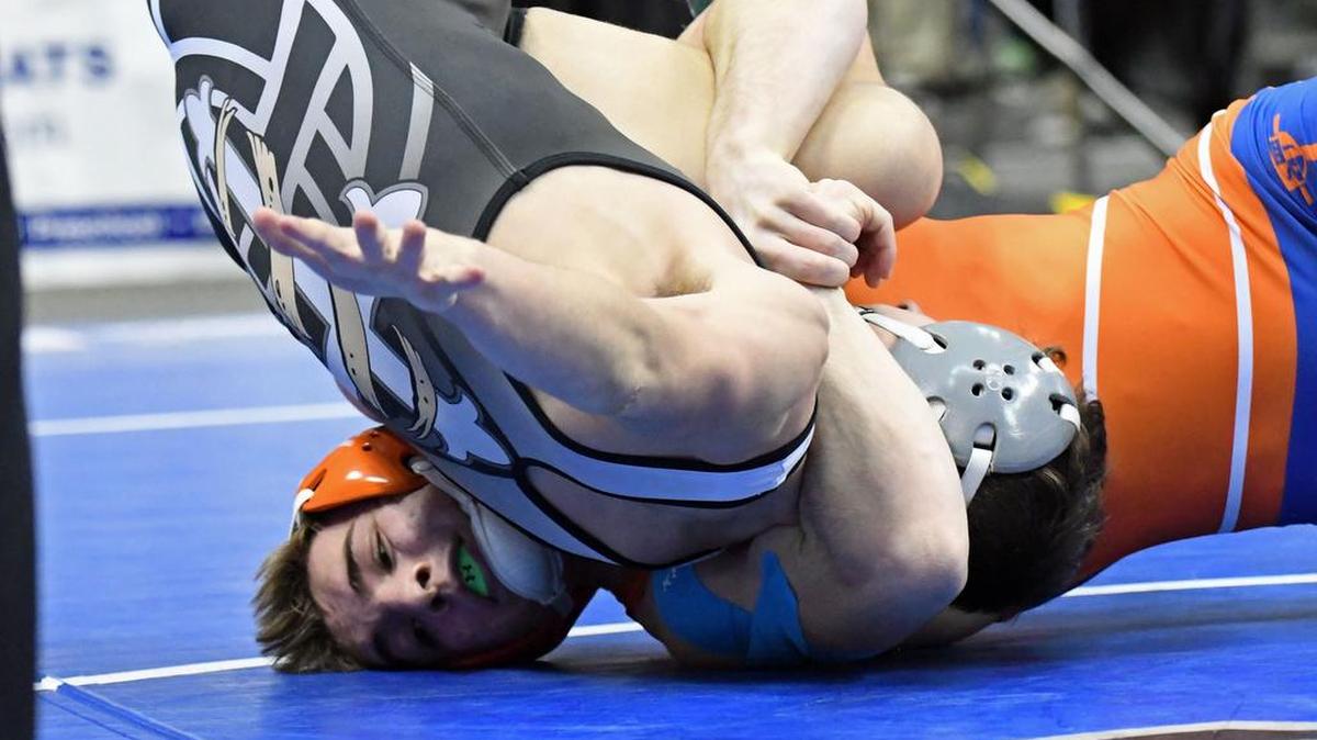St. Joseph’s Catholic Academy’s Caleb Dowling collected his 100th career win during the WSAZ Tournament in Huntington, W.Va. on Friday. He pinned Ravenswood’s (W.Va.) Xavier Rodriguez in nine seconds of the second round match.