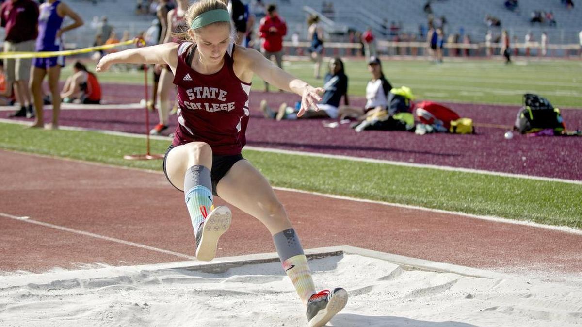 State College's Veronika Karpenko competes in the triple jump during the District 6 Class AAA track and field championships at Mansion Park on Thursday, May 14, 2015.