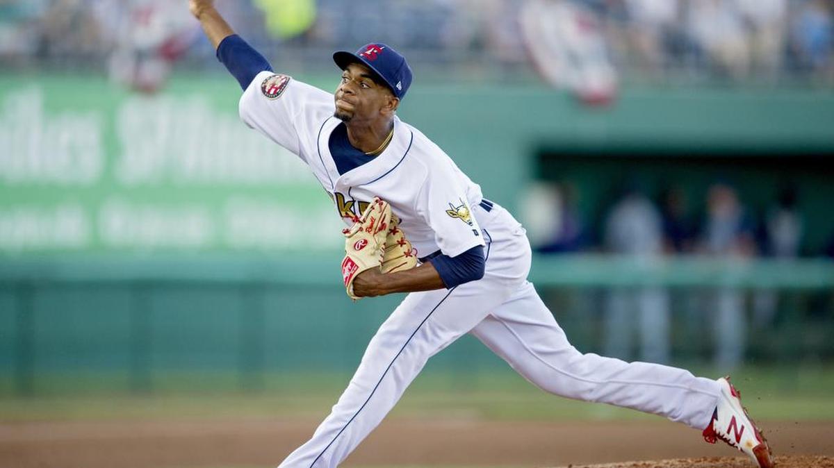 State College Spikes’ Ronnie Williams pitches during the June 30 game against Brooklyn. Williams had 10 strike outs in the game.