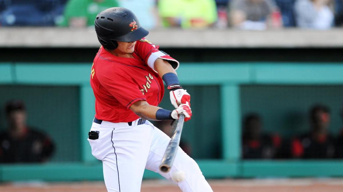The Spikes’ Evan Mendoza, seen here in a game earlier this month, finished Friday with a team-high three hits. The Spikes fell 4-3 to West Virginia in 12 innings.