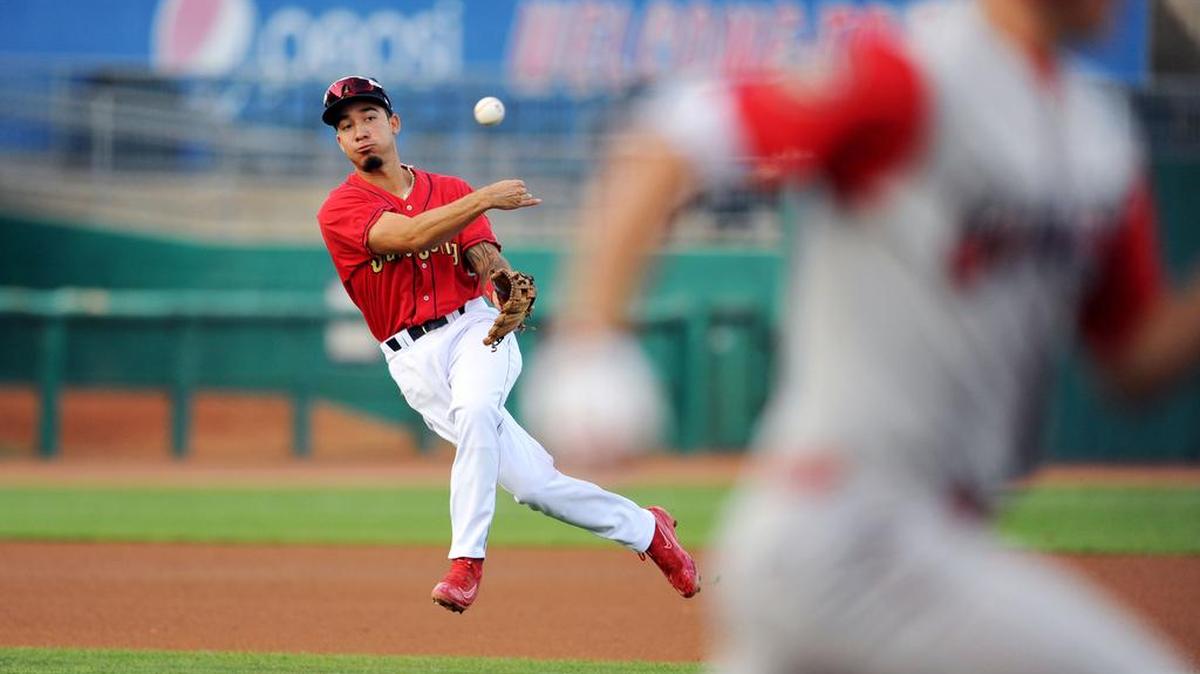 Spikes third baseman Edwin Figuera throws to first during Sunday’s game against Williamsport at Medlar Field. The Spikes lost 3-2.
