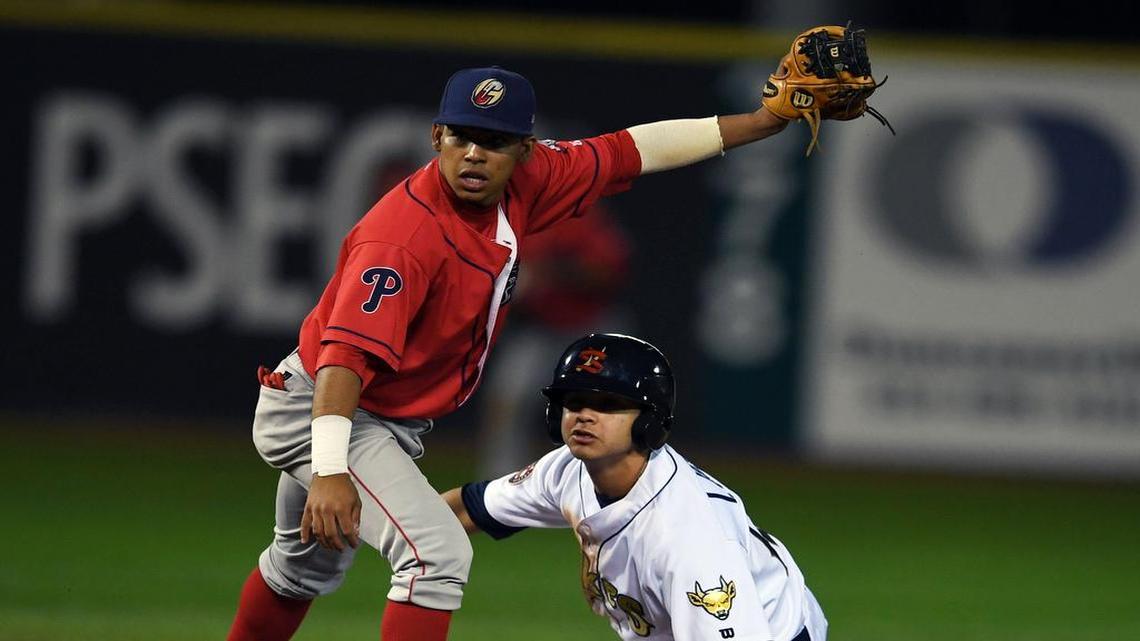 Spikes's Irving Lopez steals second base during a game against Williamsport on Thursday at Medlar Field.