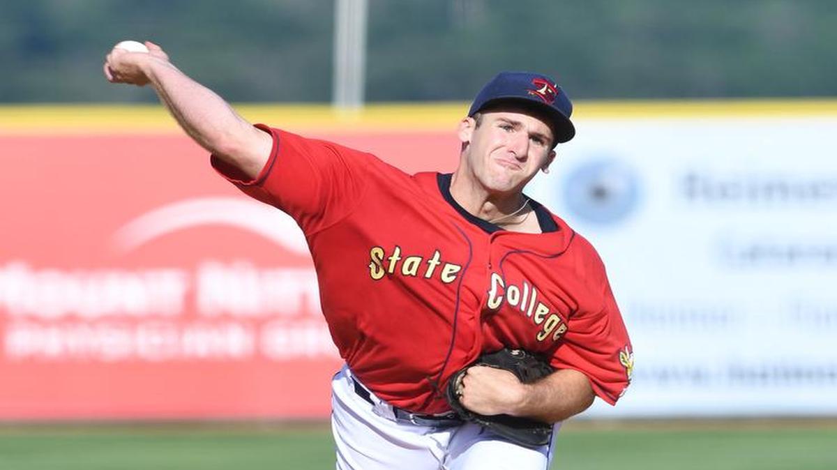 State College pitcher Paul Balestrieri throws to the batter during Sunday’s game against Auburn.